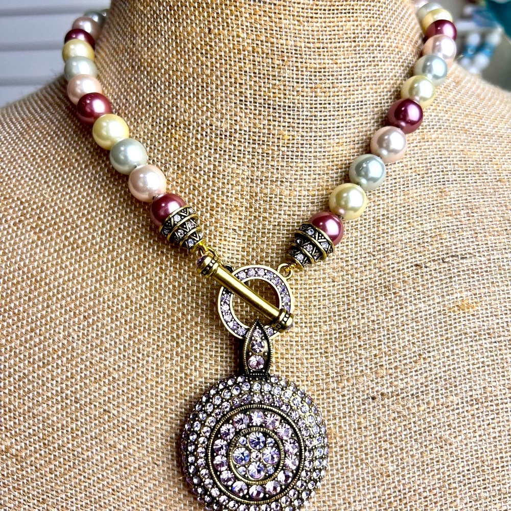 Heidi Daus “Timeless Treasure” necklace-Tricolor faux pearls